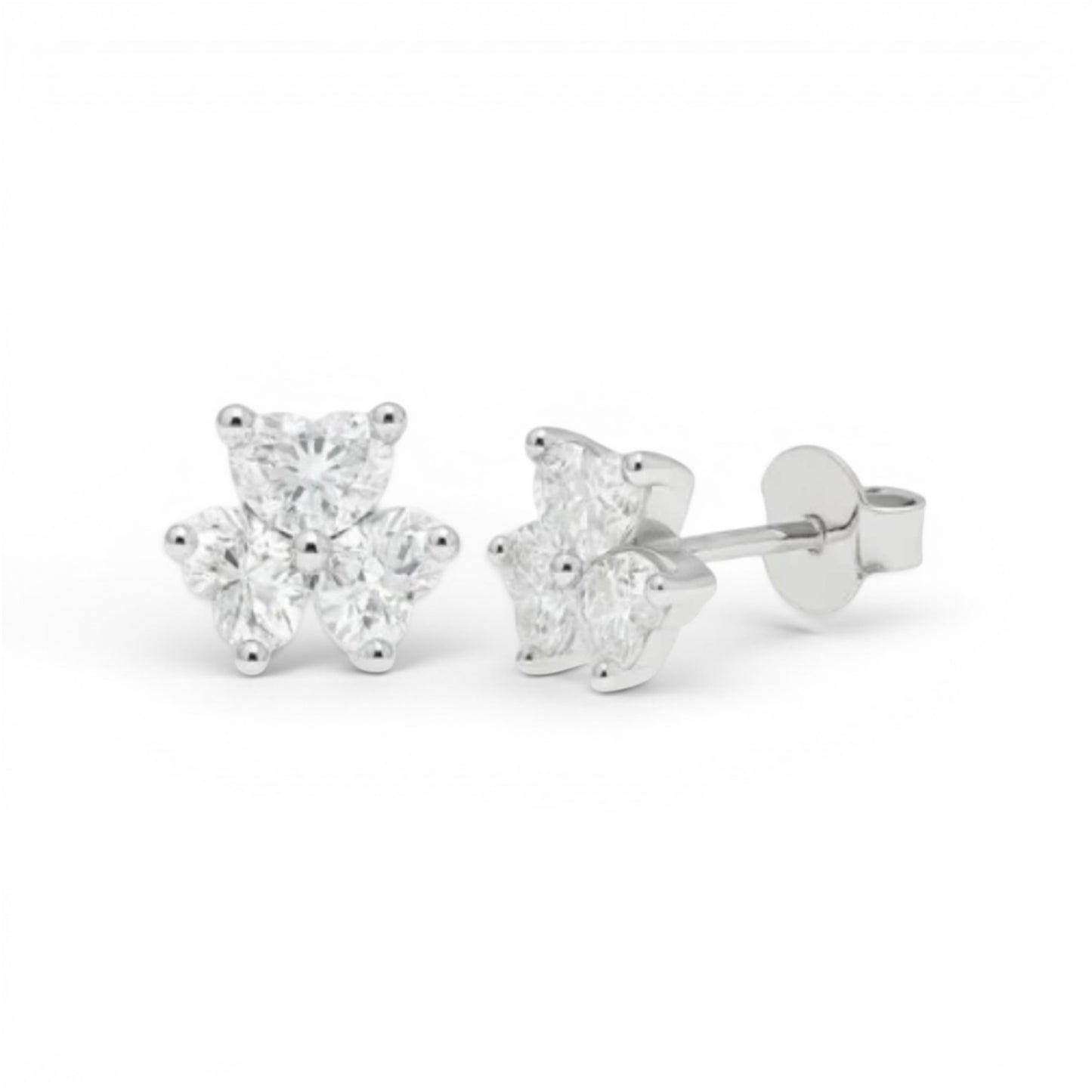 925 Sterling Silver Moissanite Three Stone Flower 6.5mm Stud Earring