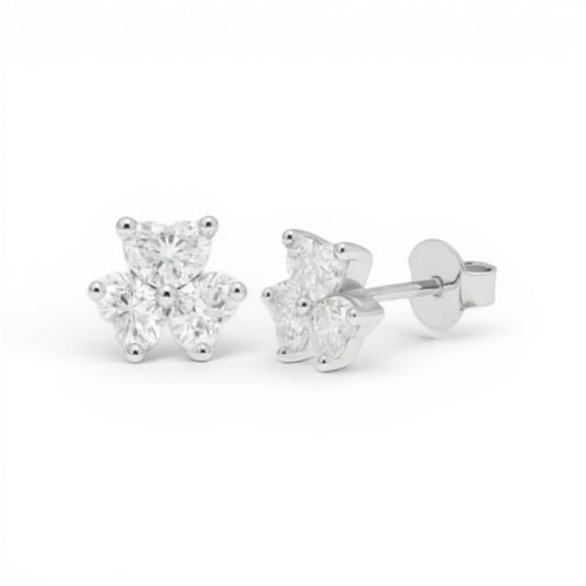 925 Sterling Silver Moissanite Three Stone Flower 6.5mm Stud Earring