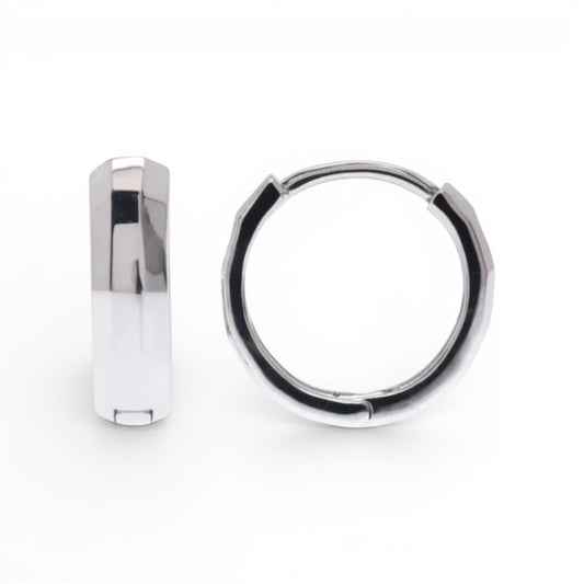 925 Sterling Silver Rhodium Plated Diamond Cut Geometric Hoop 10mm Earring