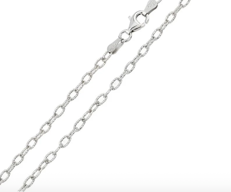 925 Sterling Silver Rhodium Plated  Oval Loop 060 Chain 2.8mm 18 inch