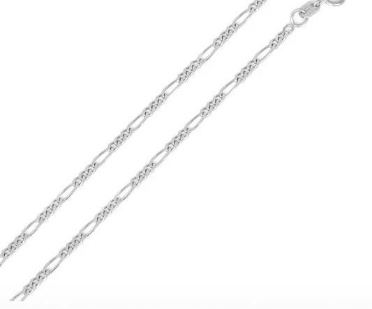 925 Sterling Silver Rhodium Plated Figaro 050 Chain 1.7mm 18 inch