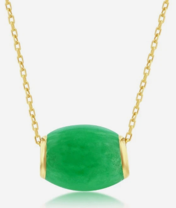 14K Yellow Gold Jade Oval Bead Slide Pendant