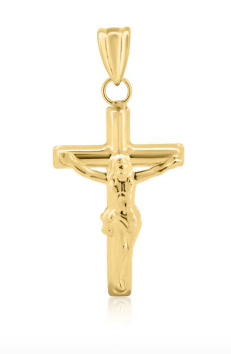 14 Karat Yellow Gold Hollow Tube Crucifix Pendant