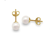 14K Yellow Gold Japan Akoya Pearl 6mm. Stud Earrings