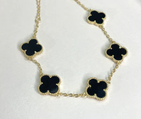 14K Yellow Gold Onyx Clover Station Bracelet