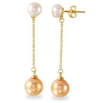 925 Sterling Silver Fresh Water Pearl with Dangling Synthetic Pearl Earrings