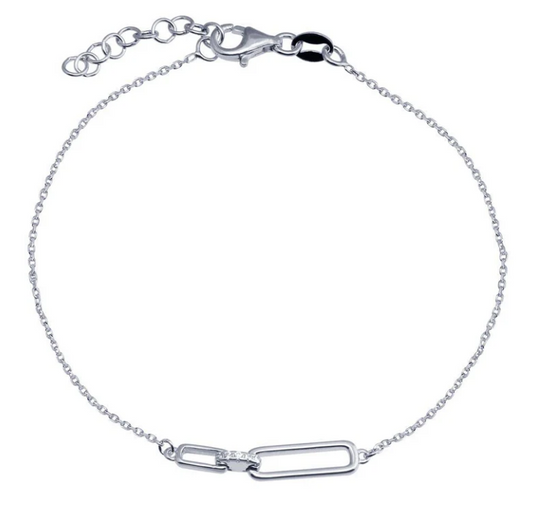 925 Sterling Silver CZ Big and Small Paperclip Charm Bracelet