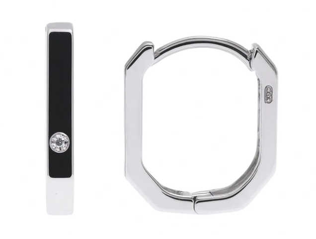 925 Sterling Silver Rhodium Plated Rectangular Hoop Earring