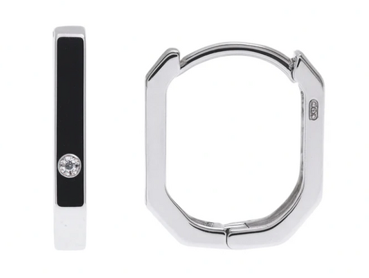 925 Sterling Silver Rhodium Plated Rectangular Hoop Earring