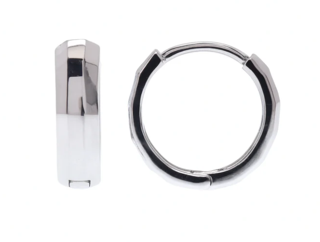 925 Sterling Silver Rhodium Plated Diamond Cut Geometric Hoop 10mm Earring