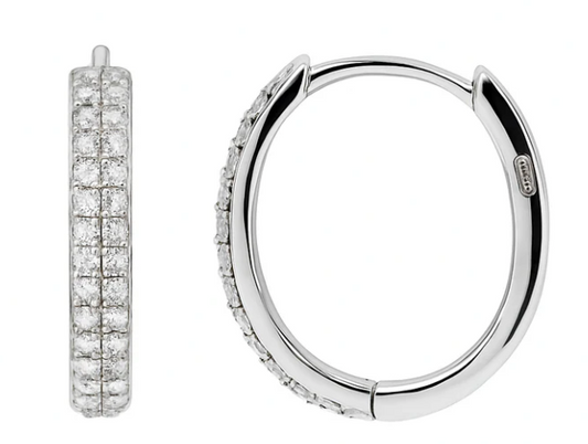 925 Sterling Silver Rhodium Plated Micro Pave CZ Huggie Hoop Earring