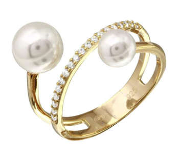 925 Sterling Silver Pearl Ended Loop CZ Ring
