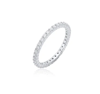 925 Sterling Silver Rhodium Plated Moissanite 1.5mm Eternity Ring
