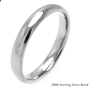 925 Sterling Silver High Polished Wedding Band Round Ring 2mm