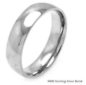 925 Sterling Silver High Polished Wedding Band Round Ring 4mm