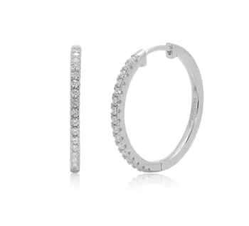 925 Sterling Silver Rhodium Plated Moissanite Studded 20mm Hoop Earrings