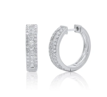 925 Sterling Silver Rhodium Plated Studded 12.5mm Hoop Earrings