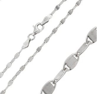 925 Sterling Silver Rhodium Plated Alternating Lock Oval Confetti Chain 2.5mm 16 in