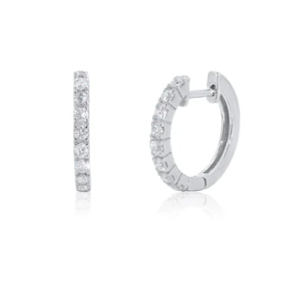 925 Sterling Silver Rhodium Plated Huggie Moissanite Studded 12.5mm Hoop Earrings