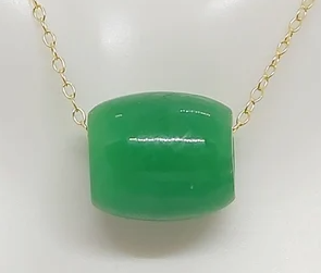14k Gold Filled Green Jade Barrel Necklace 18 in.