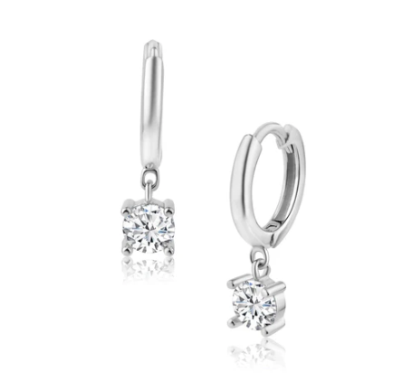 925 Sterling Silver 12.5mm Dangling Clear CZ Hoop Earring