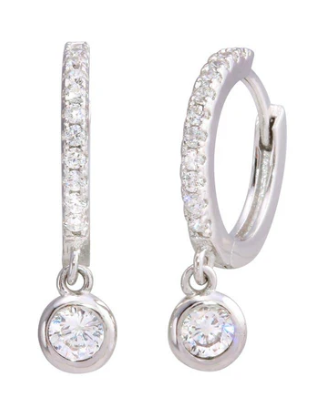 925 Sterling Silver Dangling CZ Huggie Hoop Earrings