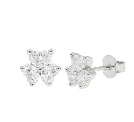 925 Sterling Silver Moissanite Three Stone Flower 6.5mm Stud Earring