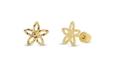 14 Karat Yellow Gold Diamond Cut Star Flower Earrings