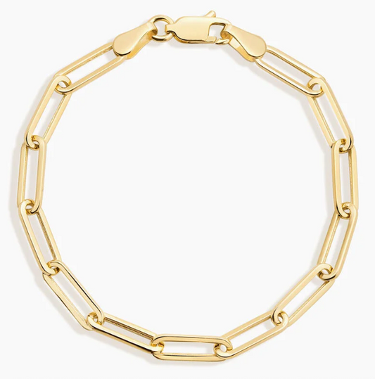14K Yellow Gold Paperclip Bracelet 7' Lobster Lock