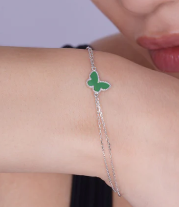 925 Sterling Silver Rhodium Plated Butterfly Double Strand Adjustable Bracelet