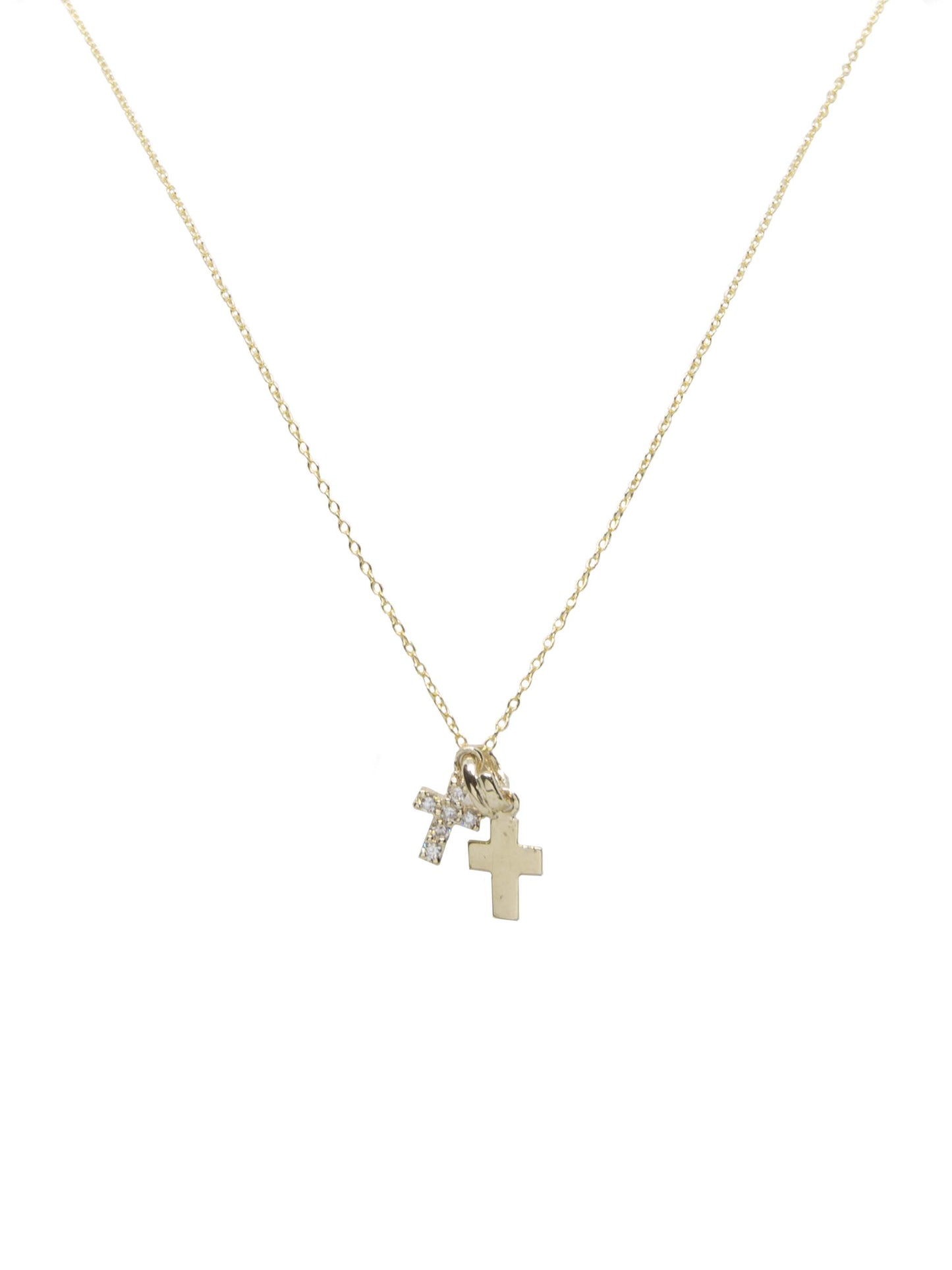 14k Yellow Gold Twin Cross Diamond Pendant- Necklace Sold Separately