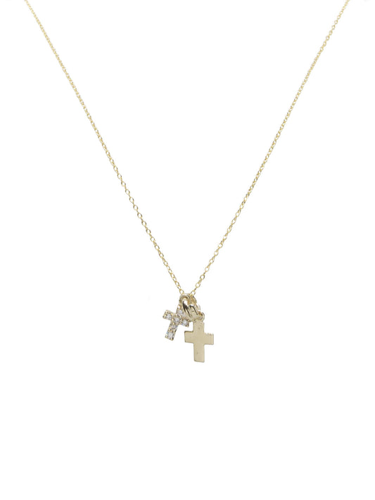 14k Yellow Gold Twin Cross Diamond Pendant- Necklace Sold Separately