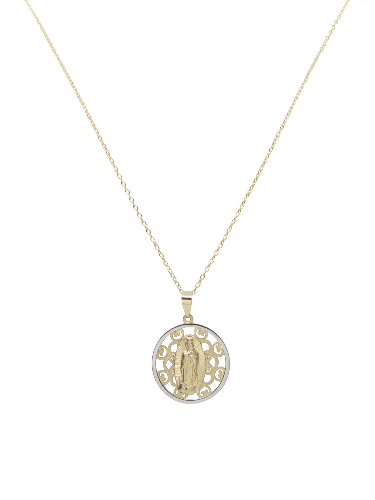 Our Lady of Guadalupe 14k Yellow and White Gold Pendant with 16'-18' Adjustable Necklace