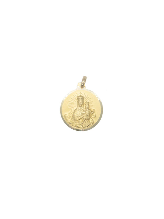 14k Solid Yellow Gold Two-Sided, Round, Medal Style- Our Lady Of Perpetual Help Medal Pendant And Sacred Heart Of Jesus Religious Medallion Necklace Pendant.