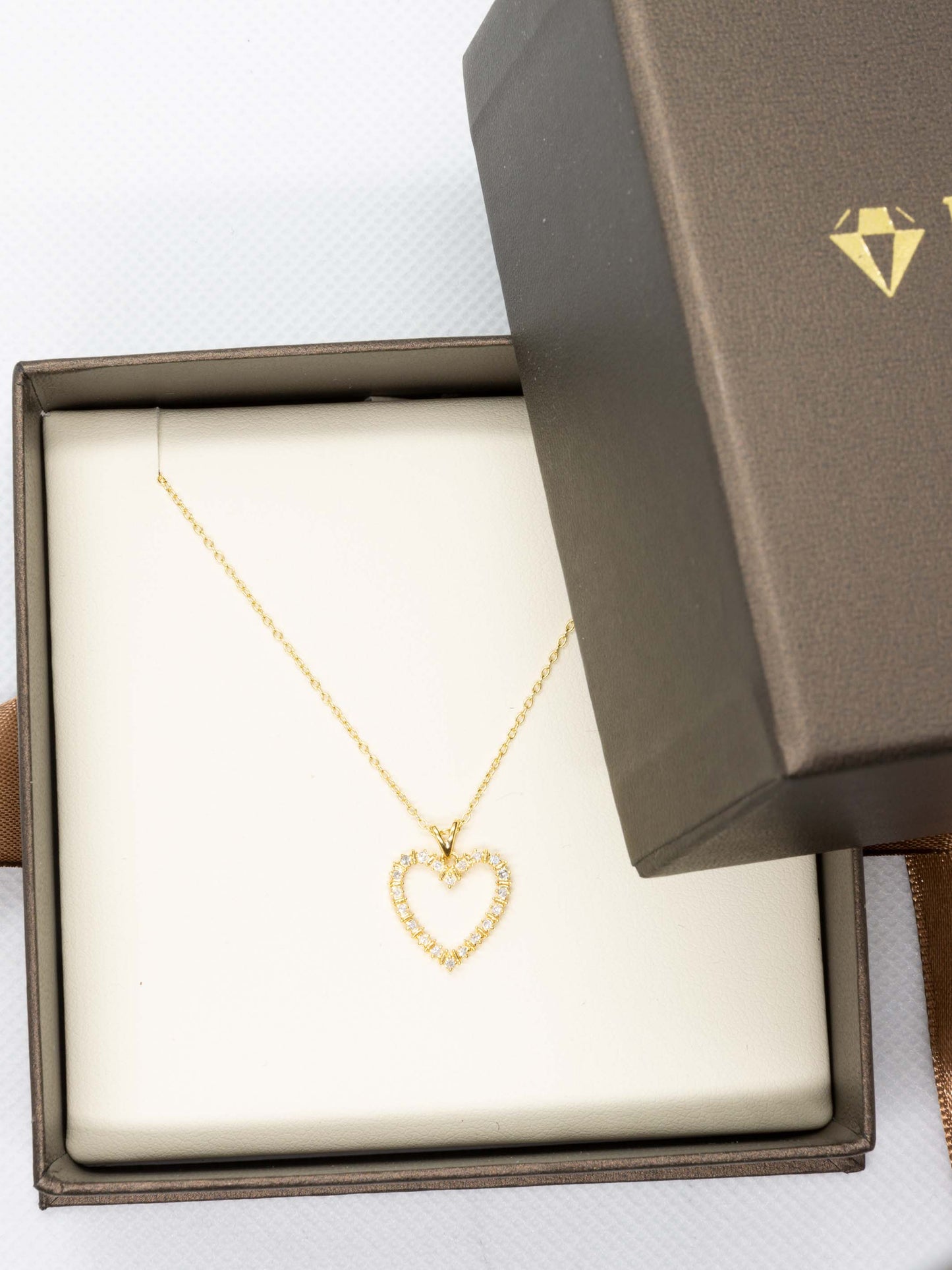 Natural Diamond Heart Pendant with 14K Yellow Gold Adjustable Necklace