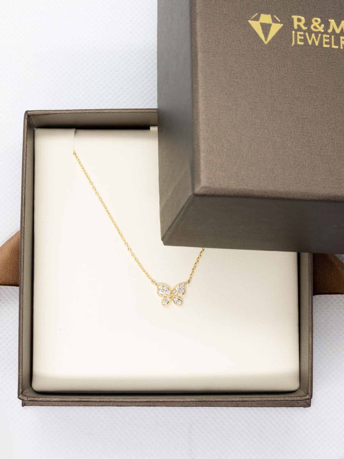 Erica Butterfly Diamond Pendant in 14k Yellow Gold Adjustable Necklace