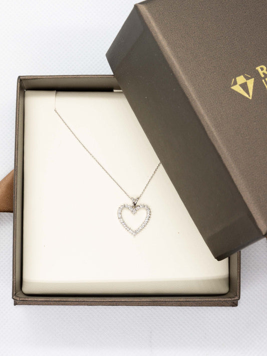 14k White Gold Necklace with Natural Diamond Heart Pendant