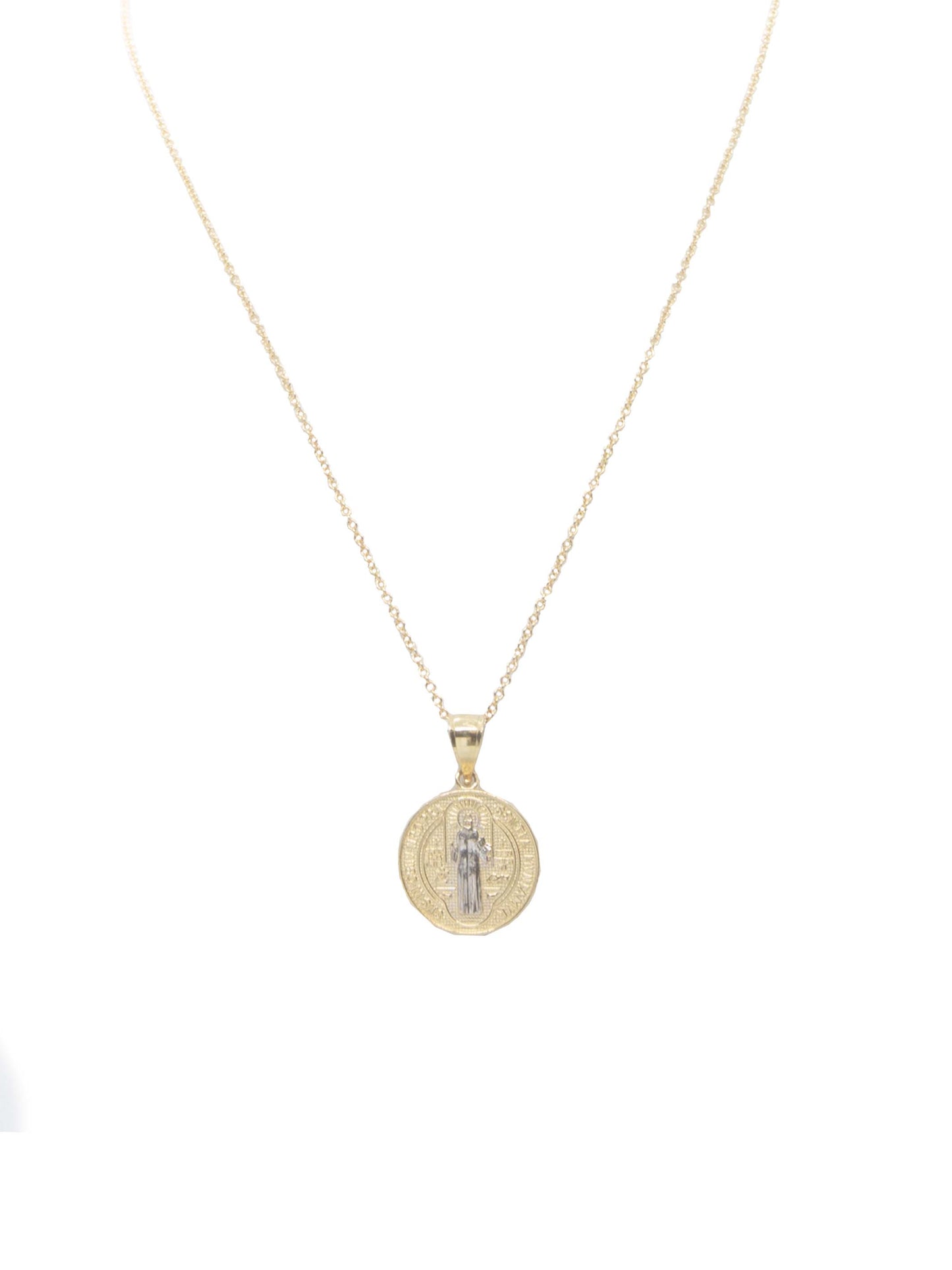 14k Yellow and White Gold St. Benedict Pendant with Adjustable 16'-18' Necklace