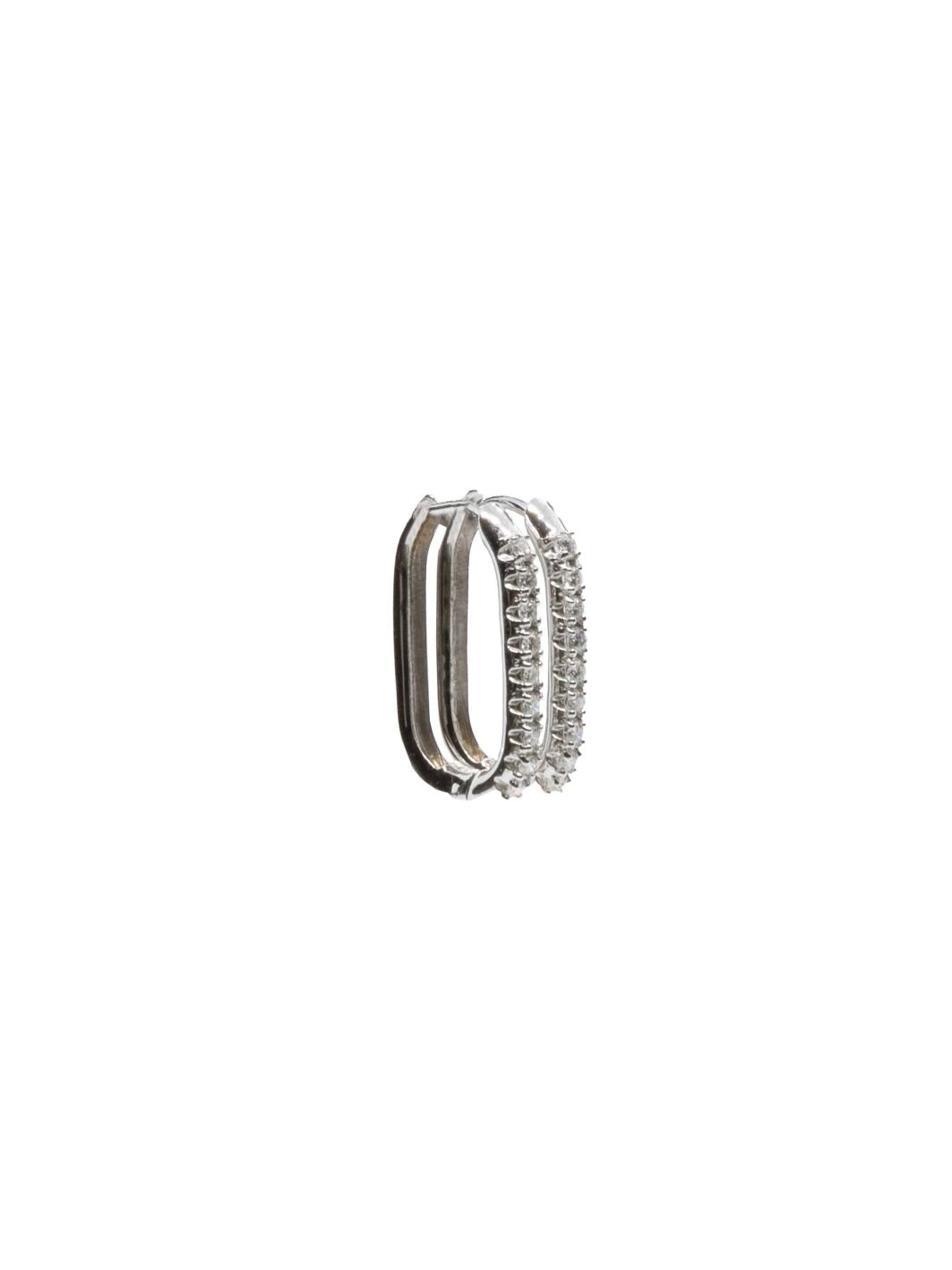 Natural Diamond Pave' Rectangular Hoop Earrings 14k White Gold