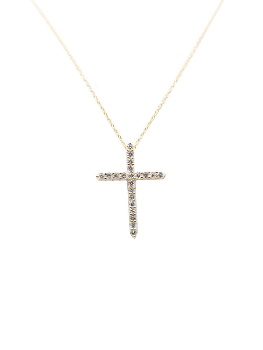 Diamond Cross Pendant with Adjustable 14k Yellow Gold Necklace