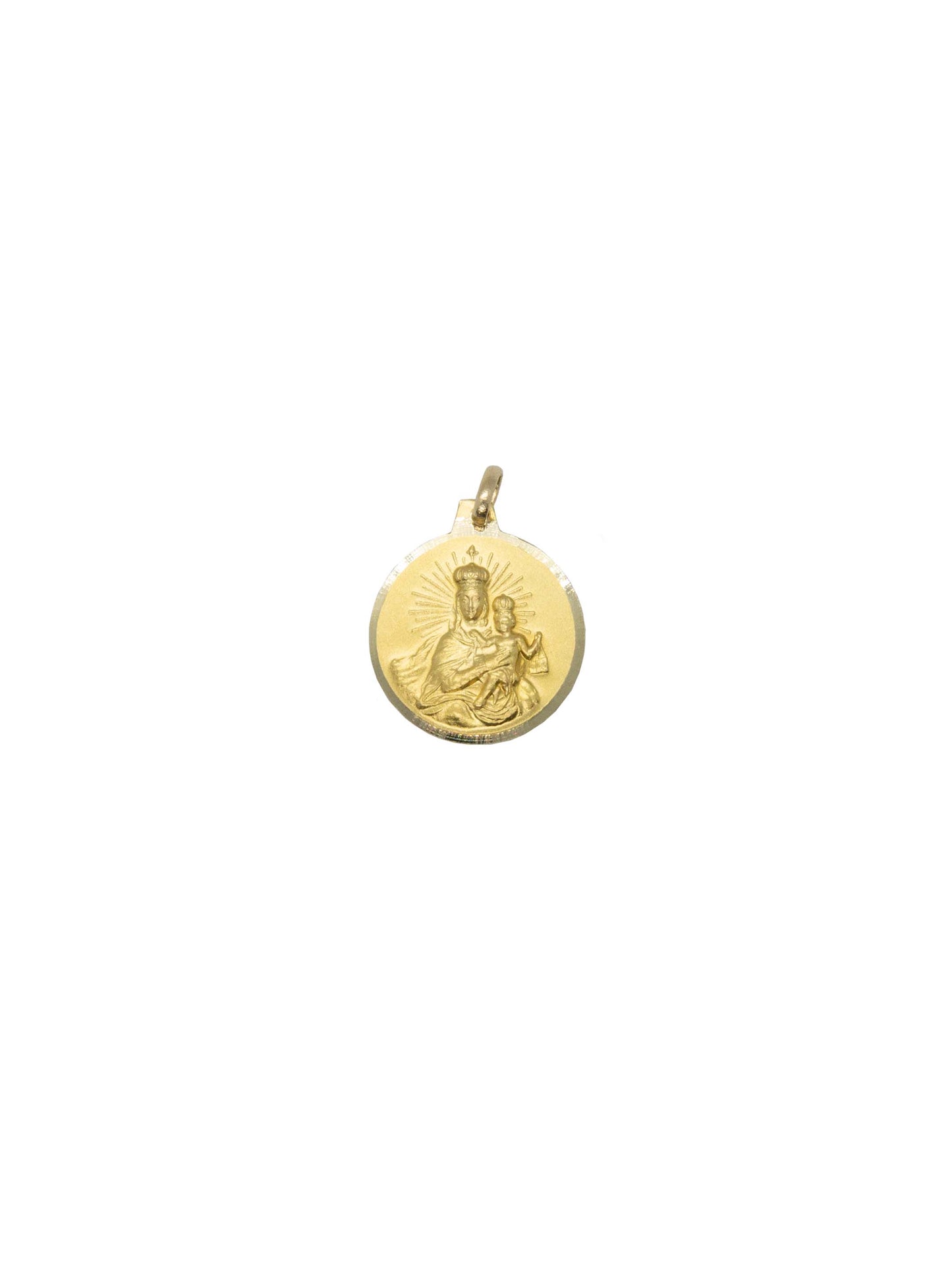 14k Solid Yellow Gold Two-Sided, Round, Medal Style- Our Lady Of Perpetual Help Medal Pendant And Sacred Heart Of Jesus Religious Medallion Necklace Pendant.