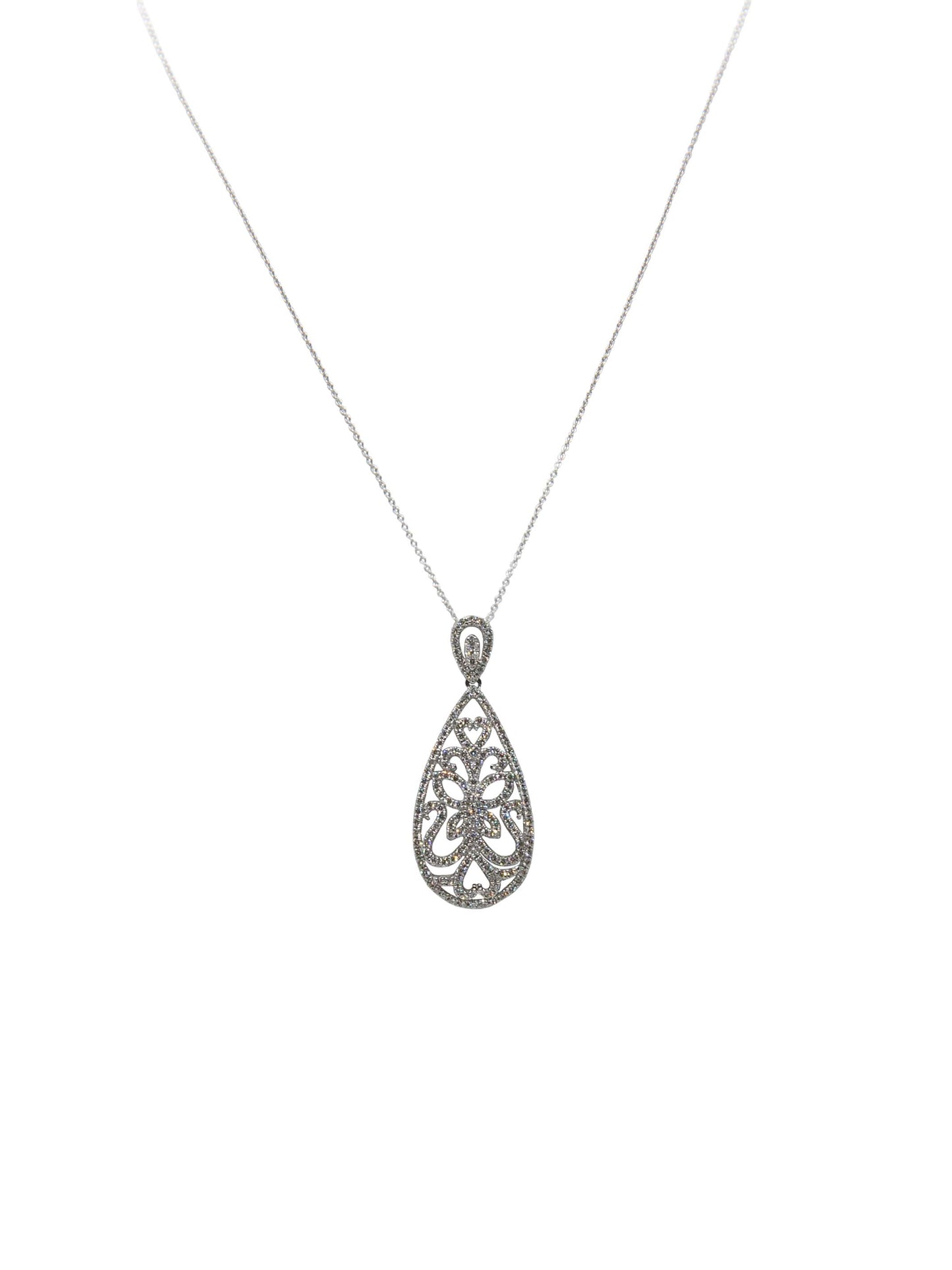 Natural Diamond Teardrop Pendant with 14k White Gold Cable Chain