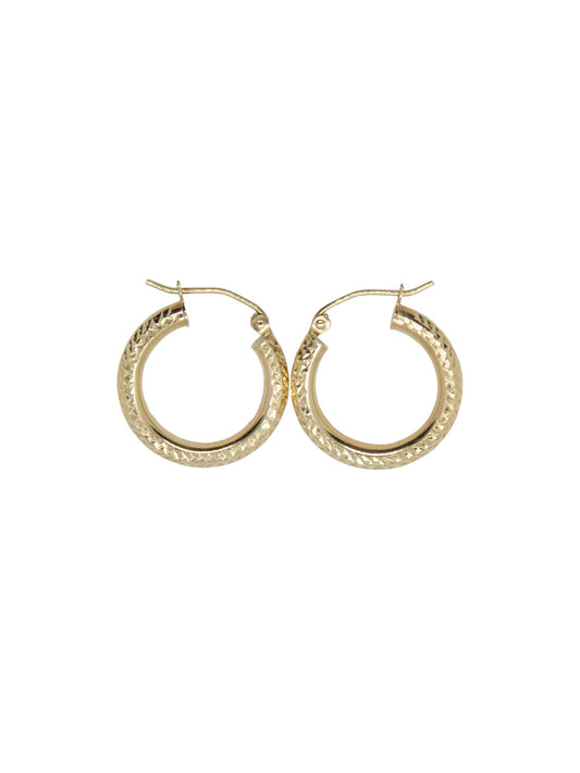 Diamond Cut Tube Hoop Earrings in 14k Yellow Gold