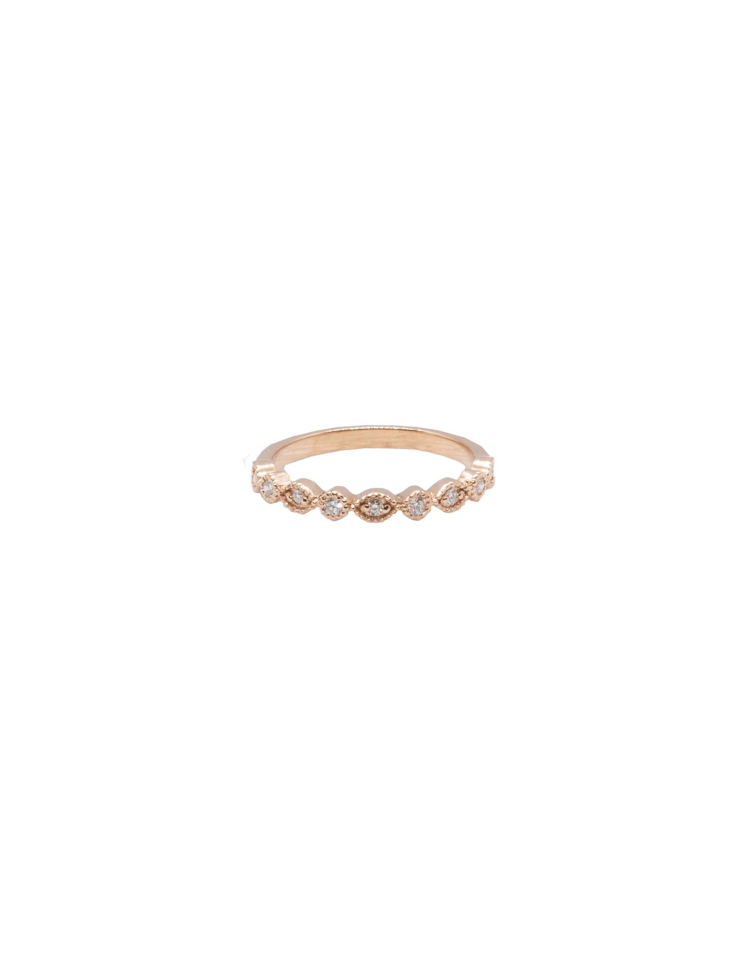 14k Rose Gold Milgrain Marquise and Round Diamond Ring