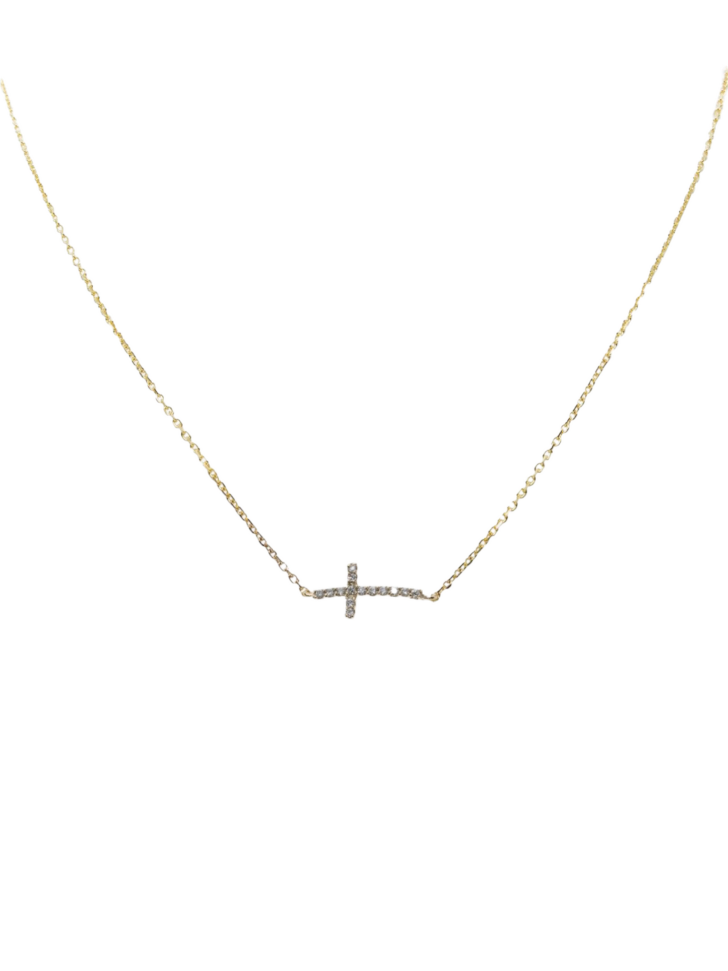 16'-18' Adjustable Mini Sideways Cross Necklace in 14k Yellow Gold